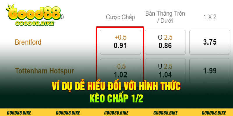 Ví dụ dễ hiểu đối với hình thức kèo chấp 1/2